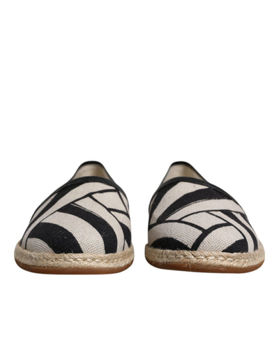 Dolce & Gabbana Black White Stripes Slip On Espadrille Shoes