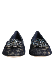 Dolce & Gabbana Blue Taormina Lace Crystals Flats Shoes