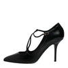 Dolce & Gabbana Black Leather T-strap Stiletto Heels Shoes