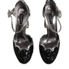 Dolce & Gabbana Black Silver Sequin Ankle Strap Sandals Shoes