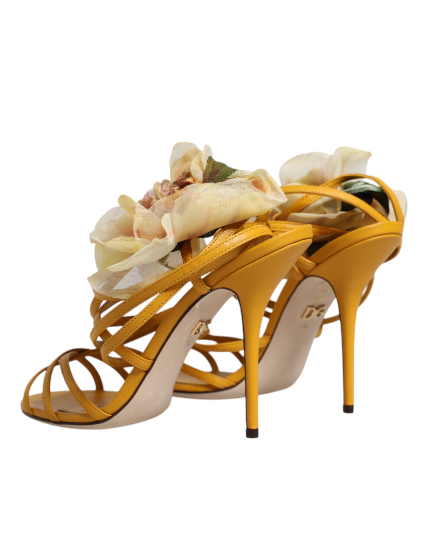 Dolce & Gabbana Yellow Flower Applique Keira Sandals Shoes