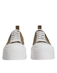 Dolce & Gabbana Brown White Canvas Logo Low Top Sneakers Shoes