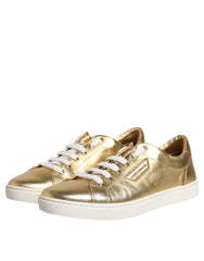 Dolce & Gabbana Gold Leather Logo London Men Sneakers Shoes