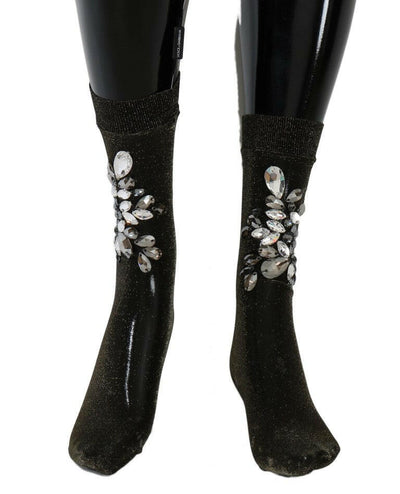 Dolce & Gabbana Crystal-Embellished Black Mid-Calf Stockings