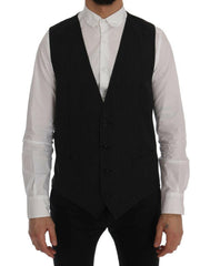 Elegant Gray Striped Wool Blend Vest