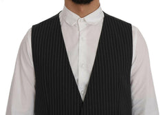 Elegant Gray Striped Vest Waistcoat