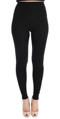 Elegant High-Waist Wool Tights Pants in Dark Gray