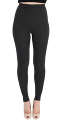 Elegant Gray High-Waist Wool Tights Pants