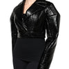 Dolce & Gabbana Black Leather Cropped Long Sleeve Coat Jacket