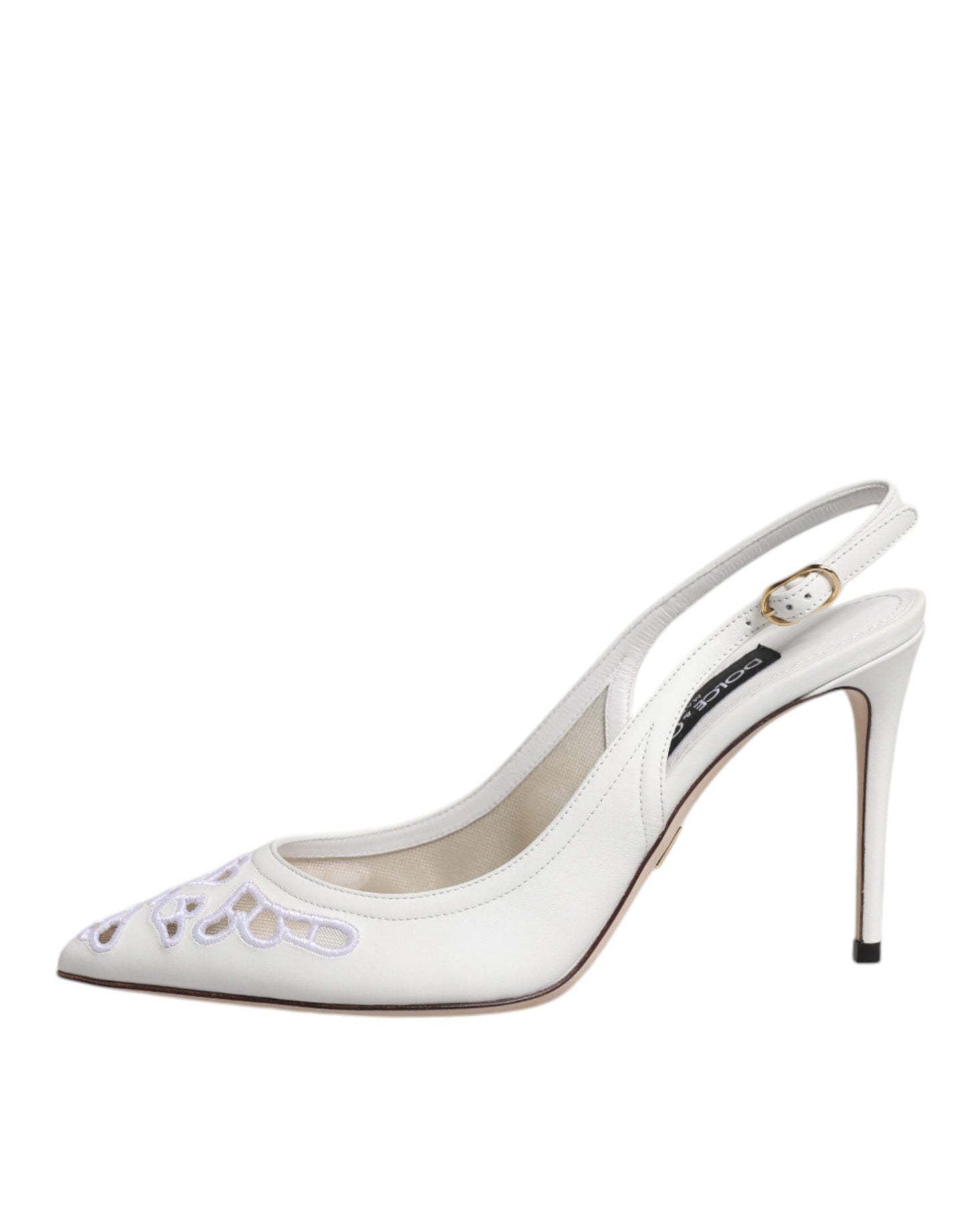 Dolce & Gabbana White Leather Stiletto Heels Slingback Shoes