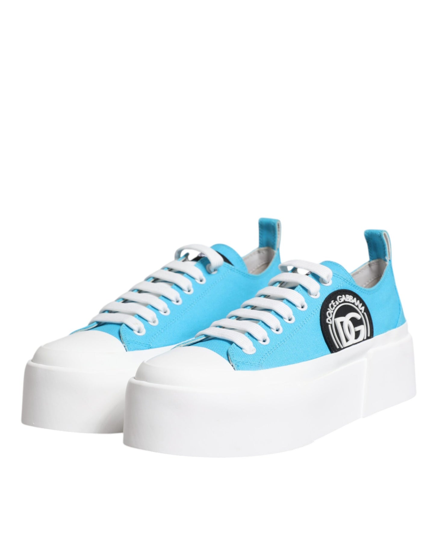 Dolce & Gabbana Blue White Canvas Logo Low Top Sneakers Shoes