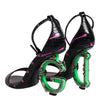 Dolce & Gabbana Black Fuchsia Leather DG Heels Sandals Shoes