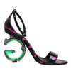 Dolce & Gabbana Black Fuchsia Leather DG Heels Sandals Shoes