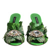 Dolce & Gabbana Green Crystal Slides KEIRA Sandal Shoes