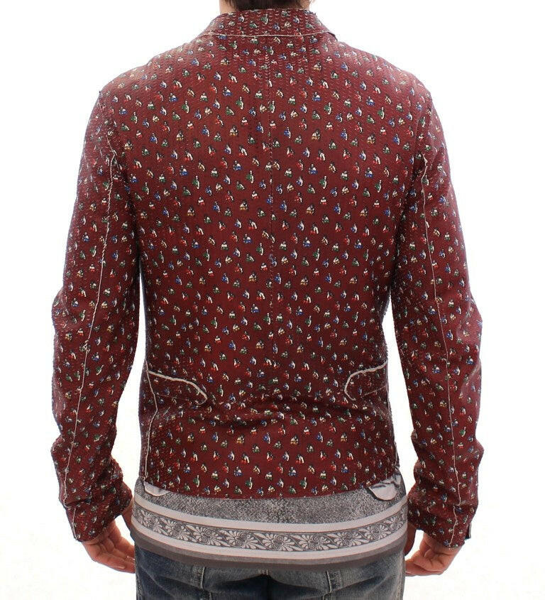 Dolce & Gabbana Exclusive Boxer Print Bordeaux Leather Jacket