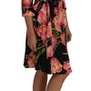 Dolce & Gabbana Elegant Black Shift Dress with Pink Tulips Print