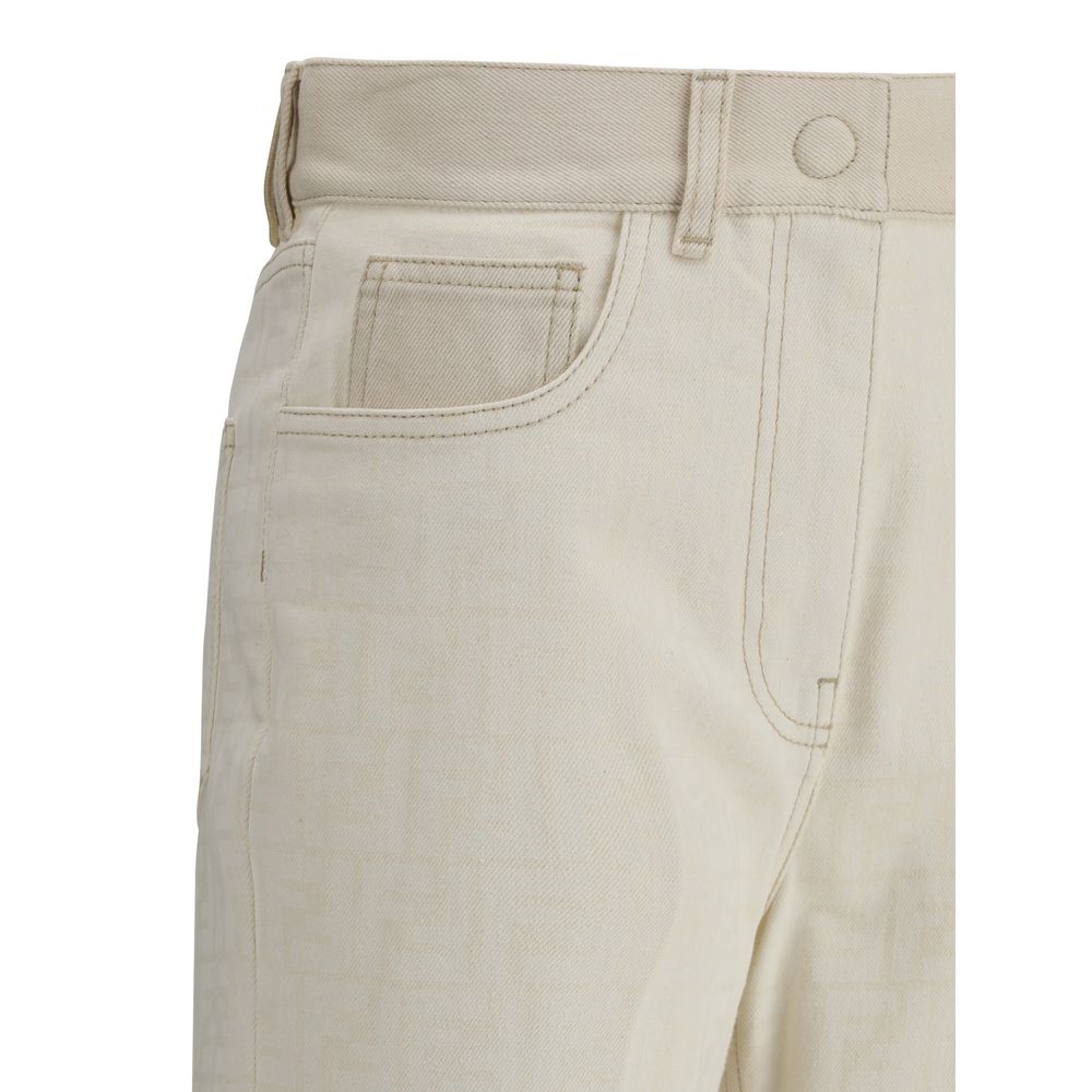 Fendi White FF patterned Jeans