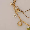 Dolce & Gabbana Gold Brass Crystal Floral Statement Charms Necklace