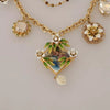 Dolce & Gabbana Gold Brass Crystal Floral Statement Charms Necklace