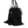 Dolce & Gabbana Black Fur Logo Plaque Double Handle Shoulder Bag