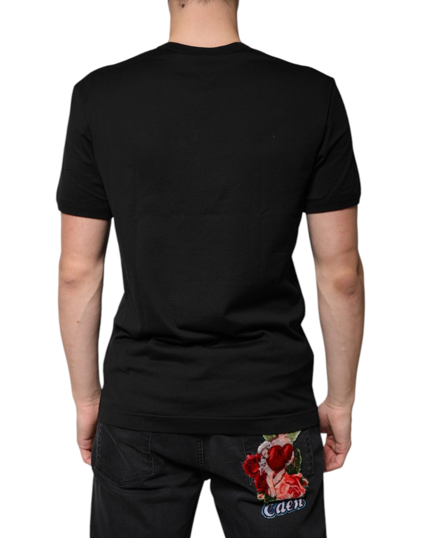 Dolce & Gabbana Black Cotton V-neck Short Sleeves T-shirt