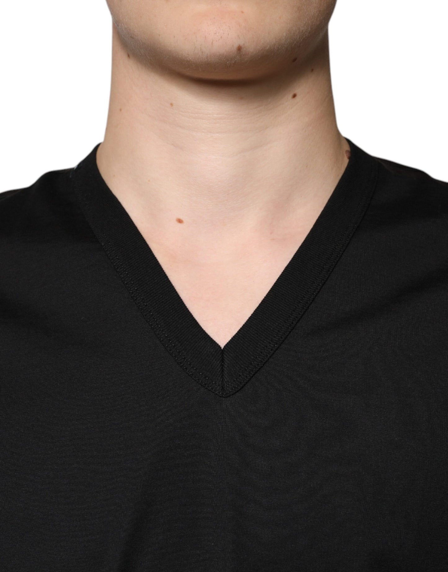 Dolce & Gabbana Black Cotton V-neck Short Sleeves T-shirt