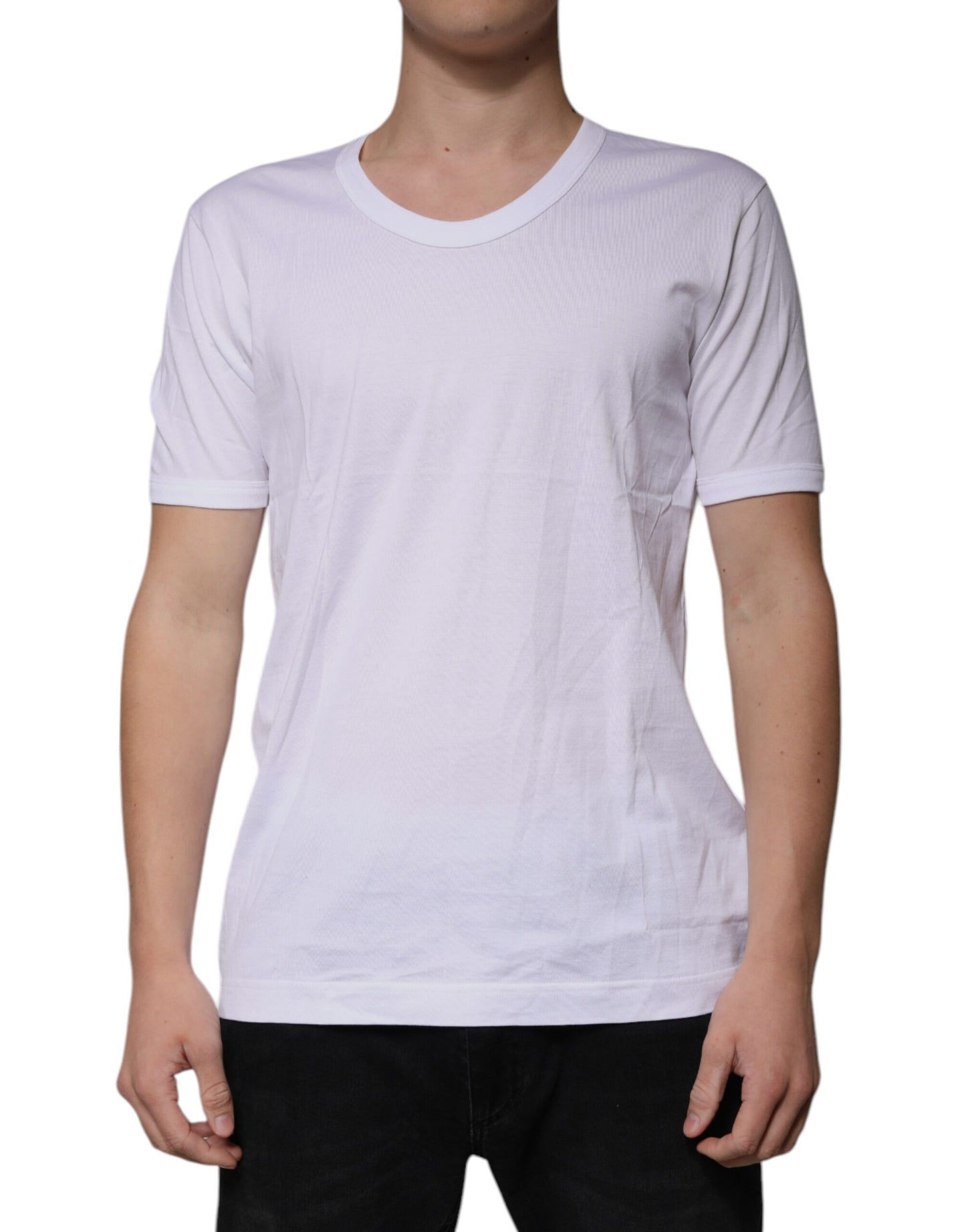 Dolce & Gabbana White Cotton Round Neck Short Sleeves T-shirt