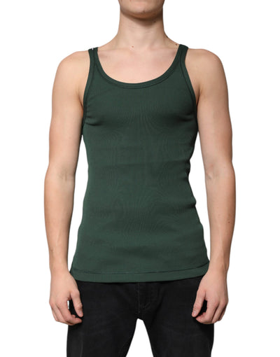 Dolce & Gabbana Green Cotton Sleeveless Round Neck Tank T-shirt