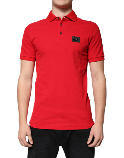 Dolce & Gabbana Red Logo Collared Short Sleeves Polo T-shirt