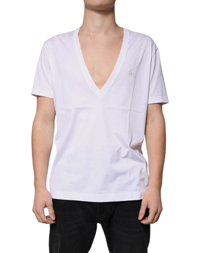 Dolce & Gabbana White Cotton V-neck Short Sleeves T-shirt