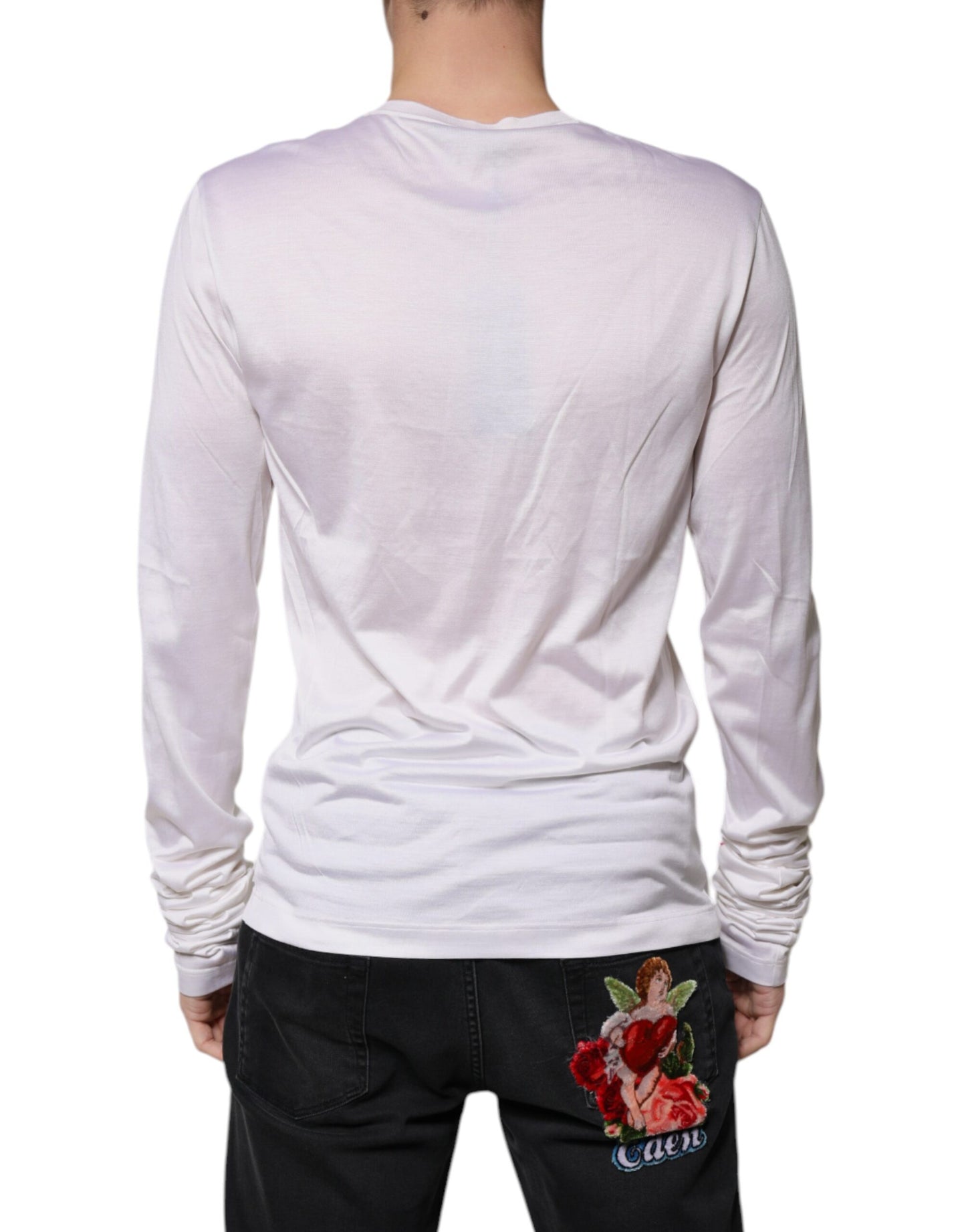 Dolce & Gabbana White Silk Crew Neck Men Pullover Sweater