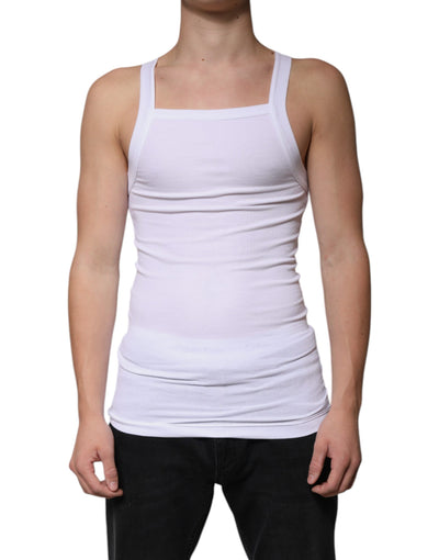 Dolce & Gabbana White Cotton Sleeveless Square Neck Tank T-shirt