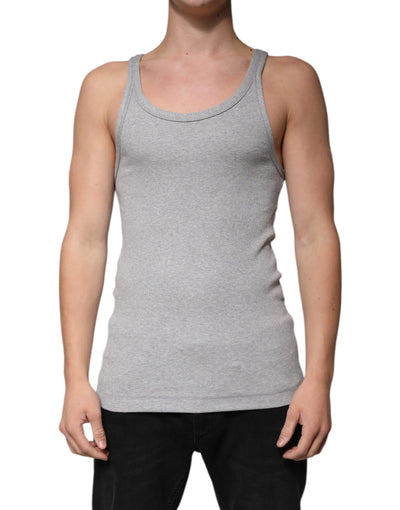 Dolce & Gabbana Gray Cotton Sleeveless Round Neck Tank T-shirt