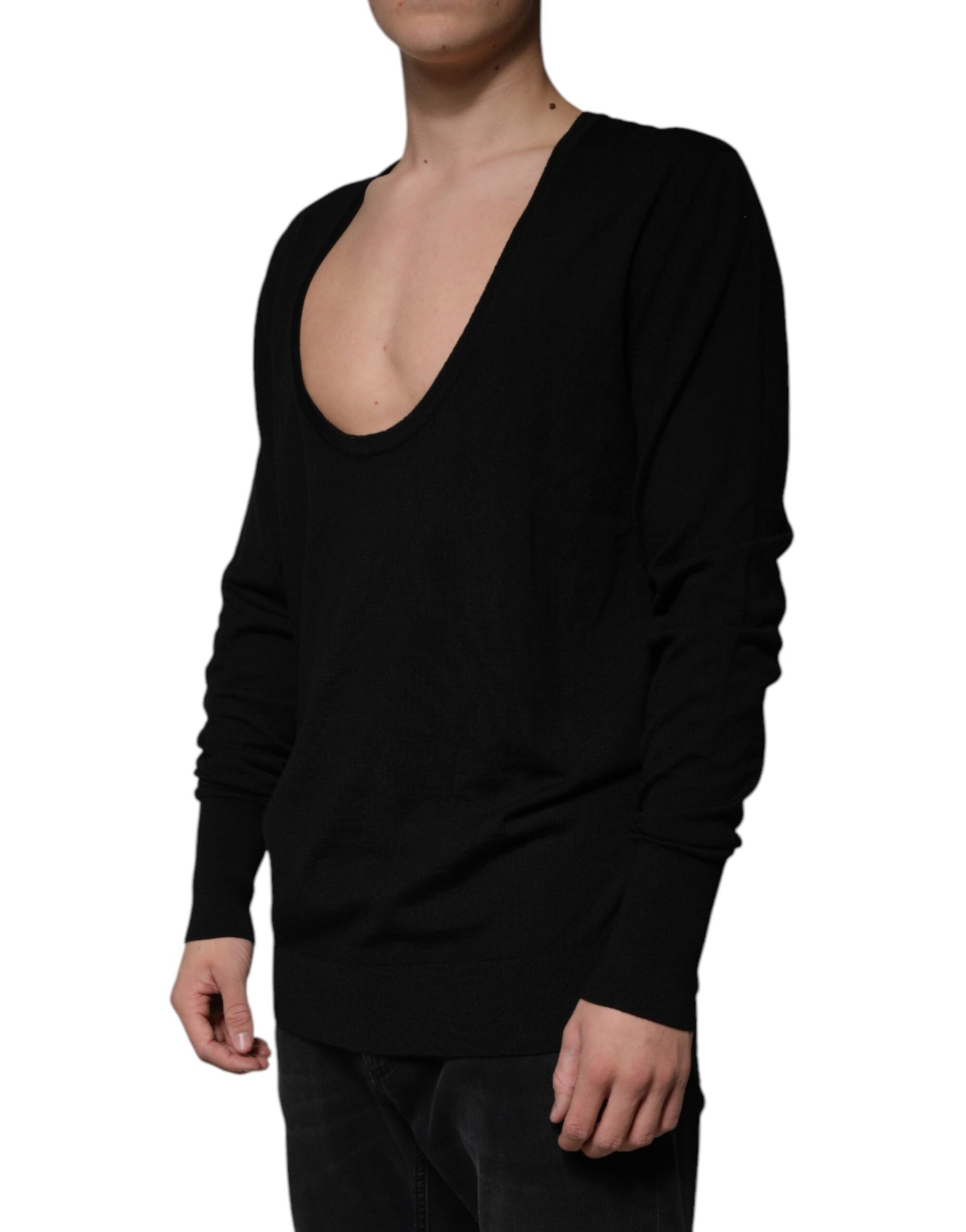 Dolce & Gabbana Black Wool Round Neck Pullover Sweater