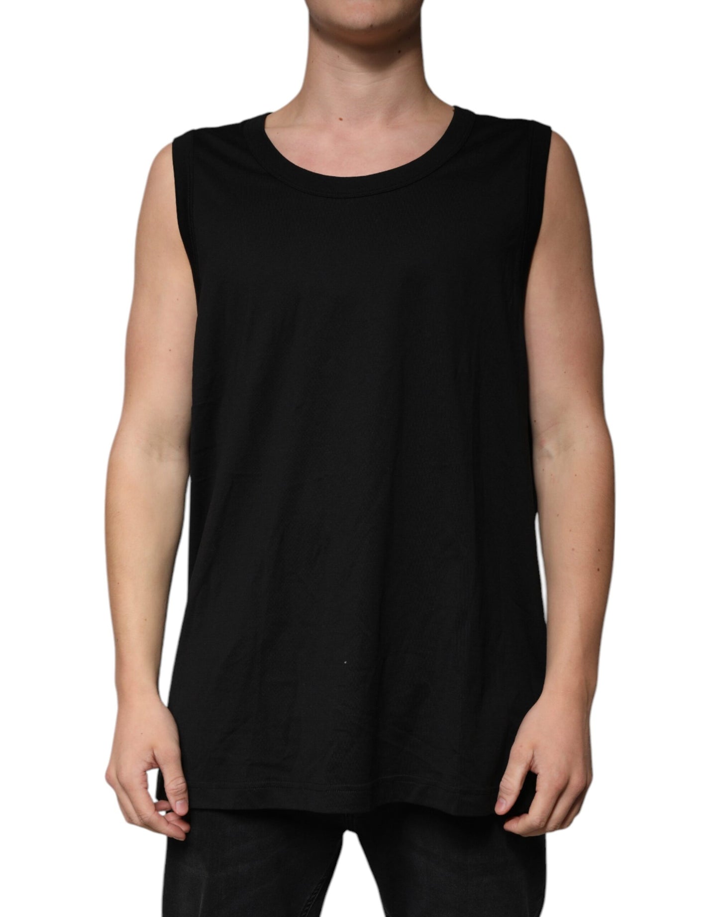 Dolce & Gabbana Black Cotton Sleeveless Round Neck Tank T-shirt