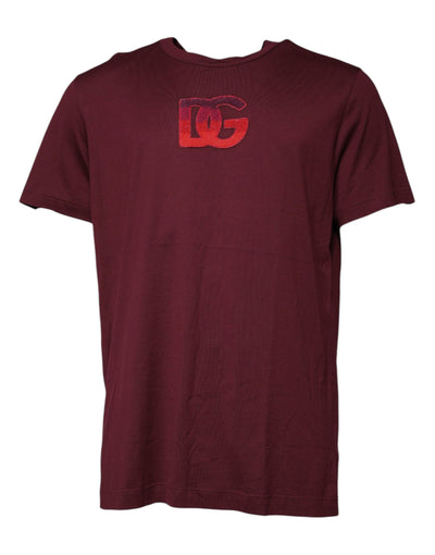 Dolce & Gabbana Maroon Logo Print Cotton Crew Neck T-shirt