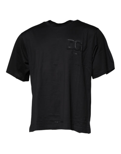 Dolce & Gabbana Black Logo Print Cotton Crew Neck T-shirt