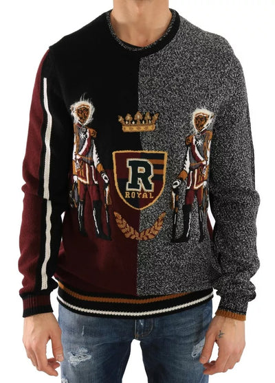 Dolce & Gabbana Multicolor KING Knight Monkey Knitted Cashmere Wool Sweater