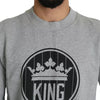 Dolce & Gabbana Gray Crown King Print Cotton Pullover Sweater