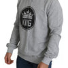 Dolce & Gabbana Gray Crown King Print Cotton Pullover Sweater