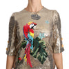 Dolce & Gabbana Gold Parrot Motif Crewneck Blouse with Crystals