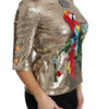 Dolce & Gabbana Gold Parrot Motif Crewneck Blouse with Crystals