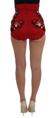 Ravishing Red Silk Embroidered Shorts