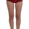 Dolce & Gabbana Glamorous Red Silk Floral Embroidered Shorts