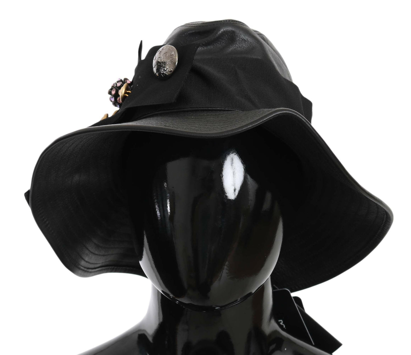 Dolce & Gabbana Elegant Black Leather Cloche Cap