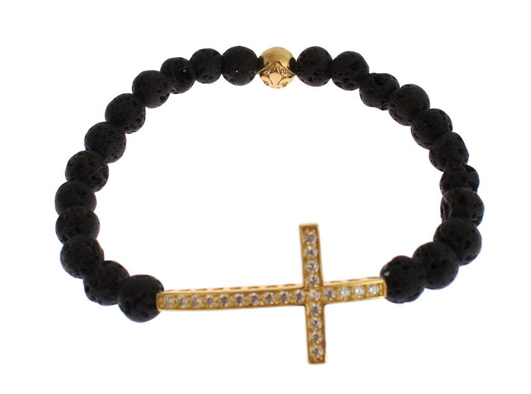 Nialaya Elegant Gold & Black Lava Stone Bracelet